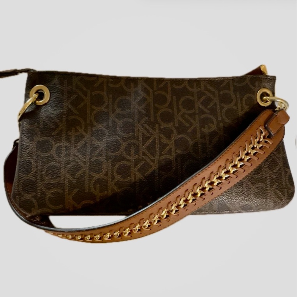 CALVIN KLEIN SHOULDER BAG NEVER USED LOGO PATTERN BRAIDED CHAIN HANDLE